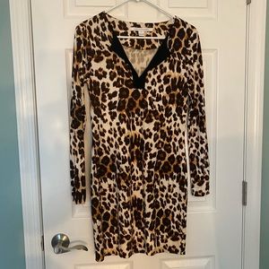 DVF Diane Von Furstenberg cheetah animal print Reina long sleeve mini dress